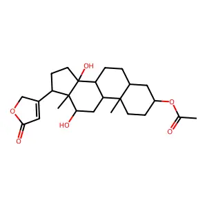 5-beta-Card-20(22)-enolide, 3-beta,12-beta,14-trihydroxy-, 3-acetate structure