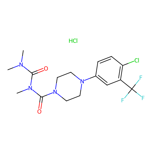 1-Piperazinecarboxamide, 4-(4-chloro-3-(trifluoromethyl)phenyl)-N-((dimethylamino)carbonyl)-N-methyl-, monohydrochloride structure