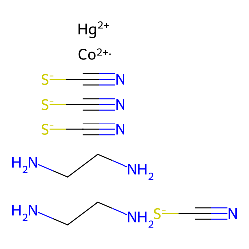 Cobalt, bis(ethylenediamine)(mercurictetrathiocyanato)- structure