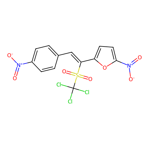 2-Nitro-5-[2-(4-nitrophenyl)-1-(trichloromethylsulfonyl)ethenyl]furan structure