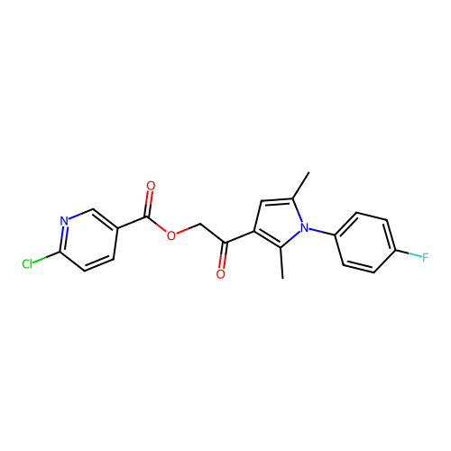 [2-[1-(4-fluorophenyl)-2,5-dimethyl-pyrrol-3-yl]-2-oxo-ethyl] 6-chloropyridine-3-carboxylate structure