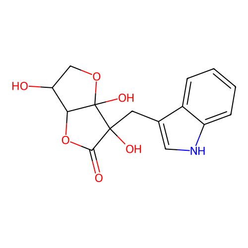 3,6,6a-trihydroxy-6-(1H-indol-3-ylmethyl)-3,3a-dihydro-2H-furo[3,2-b]furan-5-one structure