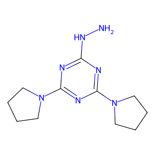 2-Hydrazinyl-4,6-di(pyrrolidin-1-yl)-1,3,5-triazine structure