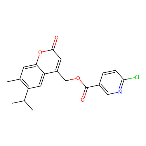 (7-methyl-2-oxo-6-propan-2-ylchromen-4-yl)methyl 6-chloropyridine-3-carboxylate structure