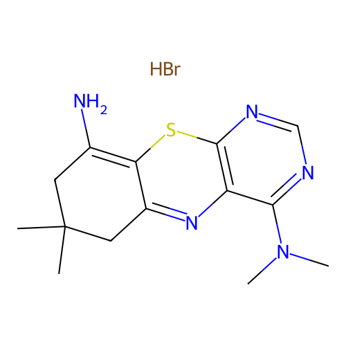 6H-Pyrimido(4,5-b)(1,4)benzothiazine, 7,8-dihydro-9-amino-7,7-dimethyl-4-(dimethylamino)-, hydrobromide structure