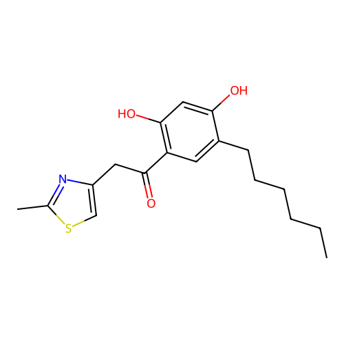 1-(5-Hexyl-2,4-dihydroxyphenyl)-2-(2-methyl-1,3-thiazol-4-yl)ethanone structure
