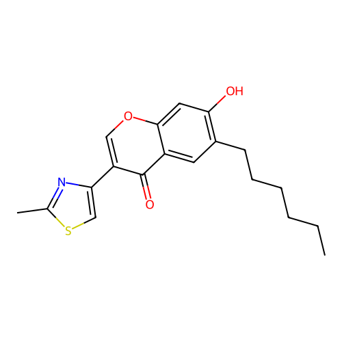 6-hexyl-7-hydroxy-3-(2-methylthiazol-4-yl)-4H-chromen-4-one structure