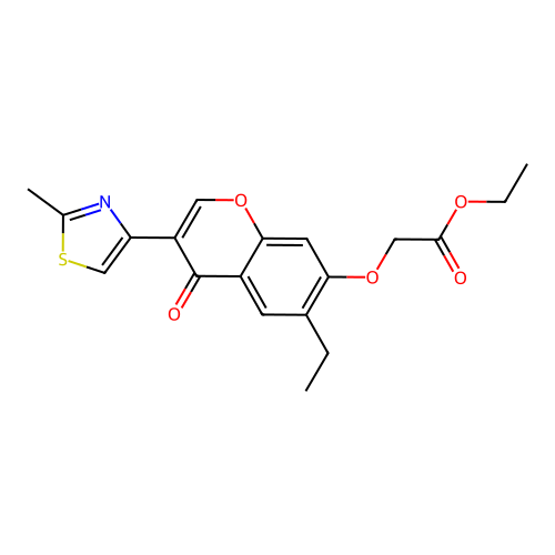 3-(2-Methyl-4-thiazolyl)-6-ethyl-7-ethoxycarbonylmethoxychromanone structure