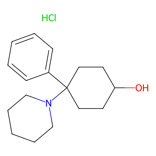 Cyclohexanol, 4-phenyl-4-piperidino-, hydrochloride, cis- structure