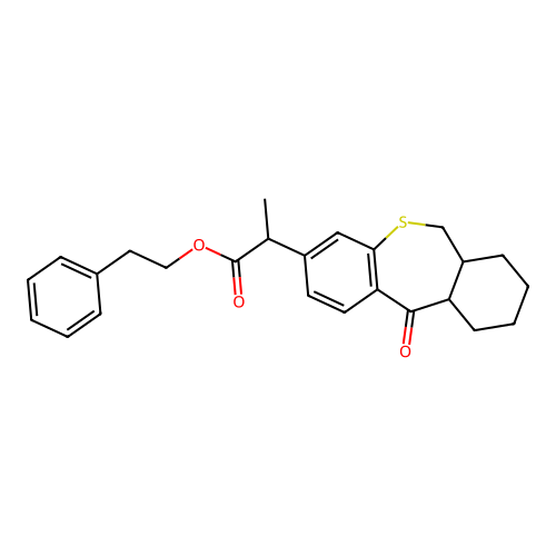 Phenethyl trans-2-(6,6a,7,8,9,10,10a,11-octahydro-11-oxo-dibenzo(b,e)thiepin-3-yl)propionate structure