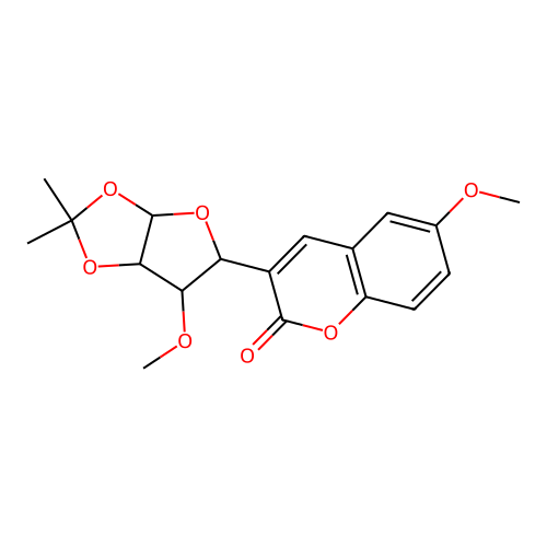 6-methoxy-3-(6-methoxy-2,2-dimethyl-3a,5,6,6a-tetrahydrofuro[2,3-d][1,3]dioxol-5-yl)chromen-2-one structure