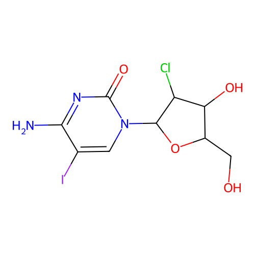 1-(2-Chloro-2-deoxypentofuranosyl)-4-imino-5-iodo-1,4-dihydropyrimidin-2-ol structure