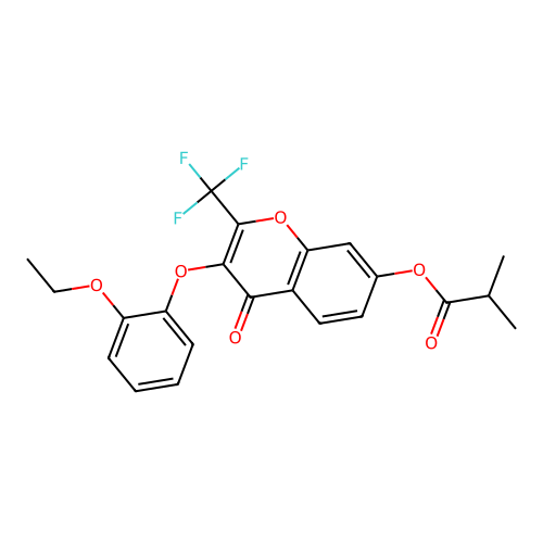 3-(2-ethoxyphenoxy)-4-oxo-2-(trifluoromethyl)-4H-chromen-7-yl 2-methylpropanoate structure