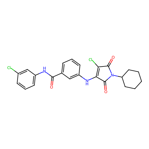 3-[(4-chloro-1-cyclohexyl-2,5-dioxo-pyrrol-3-yl)amino]-N-(3-chlorophenyl)benzamide structure