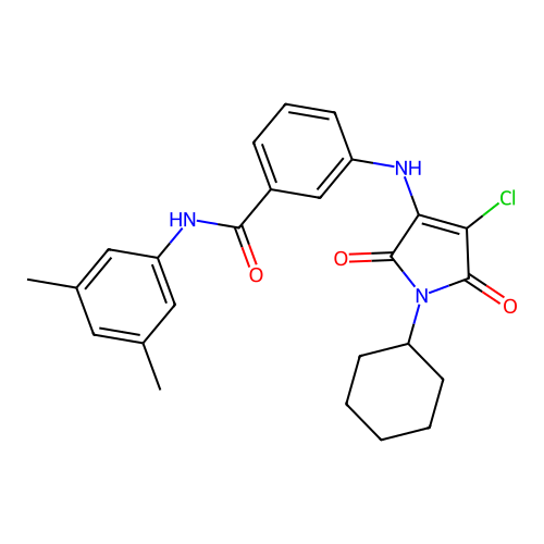 3-[(4-chloro-1-cyclohexyl-2,5-dioxo-pyrrol-3-yl)amino]-N-(3,5-dimethylphenyl)benzamide structure