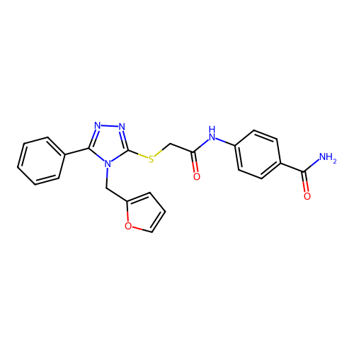 4-(2-((4-(furan-2-ylmethyl)-5-phenyl-4H-1,2,4-triazol-3-yl)thio)acetamido)benzamide structure