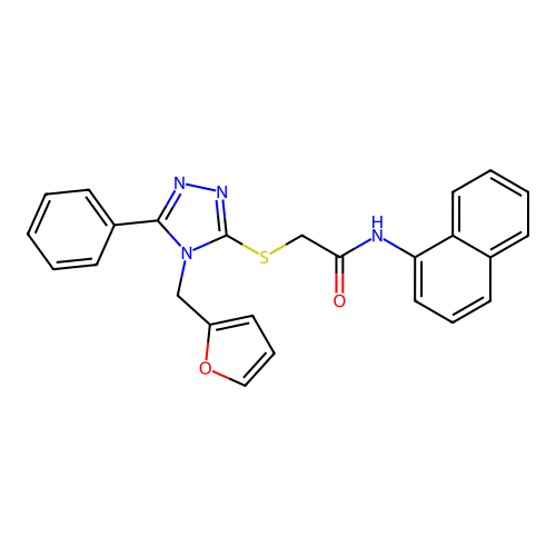 2-[[4-(2-furylmethyl)-5-phenyl-1,2,4-triazol-3-yl]sulfanyl]-N-naphthalen-1-yl-acetamide structure