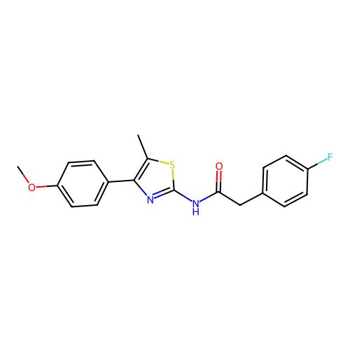 2-(4-fluorophenyl)-N-[4-(4-methoxyphenyl)-5-methyl-1,3-thiazol-2-yl]acetamide structure