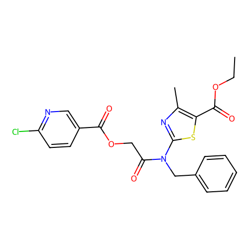 {benzyl[5-(ethoxycarbonyl)-4-methyl-1,3-thiazol-2-yl]carbamoyl}methyl 6-chloropyridine-3-carboxylate structure