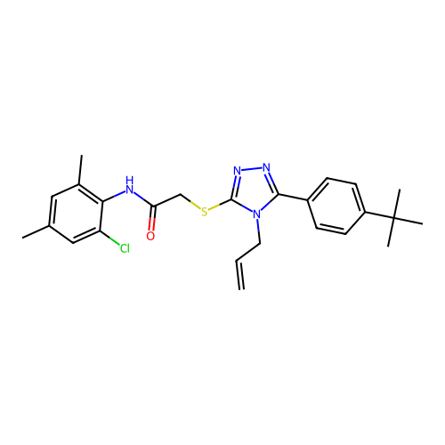 2-{[5-(4-tert-butylphenyl)-4-(prop-2-en-1-yl)-4H-1,2,4-triazol-3-yl]sulfanyl}-N-(2-chloro-4,6-dimethylphenyl)acetamide structure