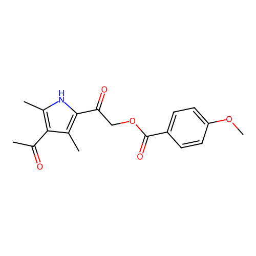 [2-(4-acetyl-3,5-dimethyl-1H-pyrrol-2-yl)-2-oxoethyl] 4-methoxybenzoate structure