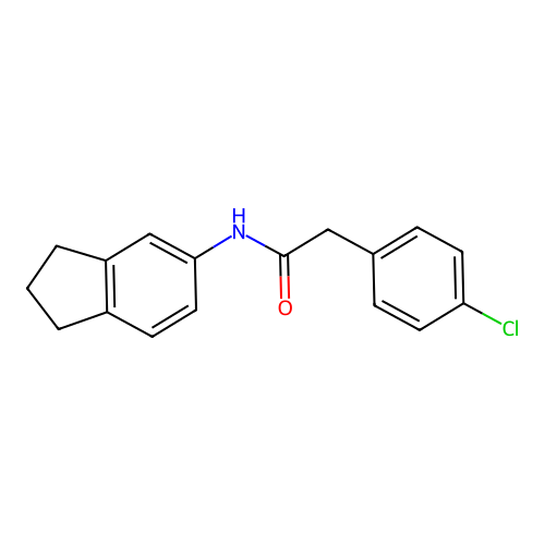 2-(4-chlorophenyl)-N-(2,3-dihydro-1H-inden-5-yl)acetamide structure