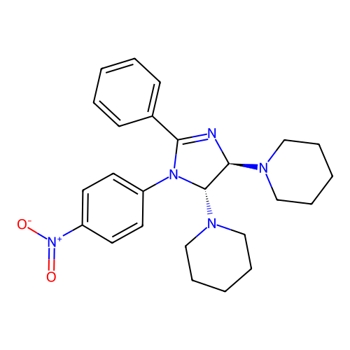1-[(4R,5R)-1-(4-nitrophenyl)-2-phenyl-5-piperidin-1-yl-4,5-dihydroimidazol-4-yl]piperidine structure