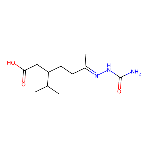 (6E)-6-(carbamoylhydrazinylidene)-3-propan-2-ylheptanoic acid structure