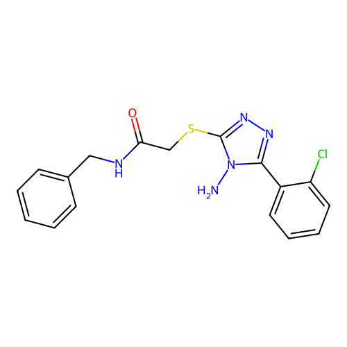 2-{[4-amino-5-(2-chlorophenyl)-4H-1,2,4-triazol-3-yl]sulfanyl}-N-benzylacetamide structure