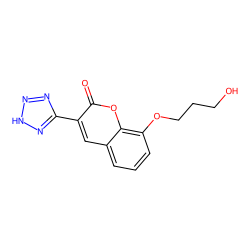 2H-1-Benzopyran-2-one, 8-(3-hydroxypropoxy)-3-(1H-tetrazol-5-yl)- structure