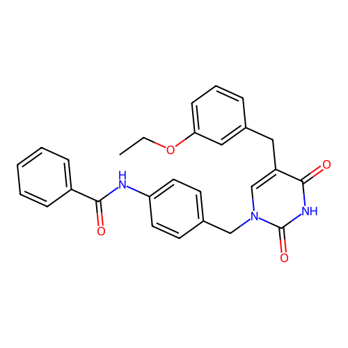 N-[4-[[5-[(3-ethoxyphenyl)methyl]-2,4-dioxopyrimidin-1-yl]methyl]phenyl]benzamide structure