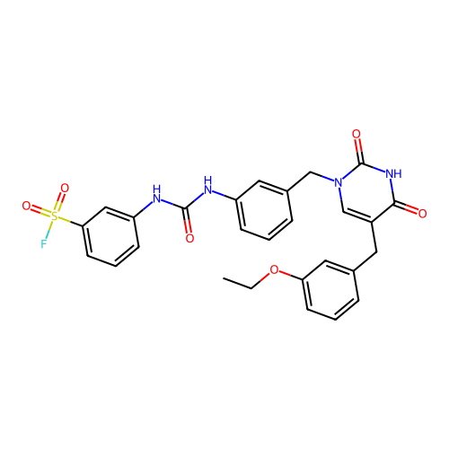 3-[[3-[[5-[(3-ethoxyphenyl)methyl]-2,4-dioxopyrimidin-1-yl]methyl]phenyl]carbamoylamino]benzenesulfonyl fluoride structure