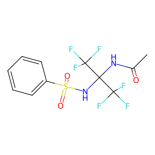 N-[2-(benzenesulfonamido)-1,1,1,3,3,3-hexafluoropropan-2-yl]acetamide structure