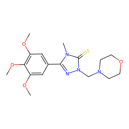 4-methyl-2-(morpholin-4-ylmethyl)-5-(3,4,5-trimethoxyphenyl)-1,2,4-triazole-3-thione structure