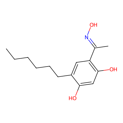 4-hexyl-6-(N-hydroxy-C-methylcarbonimidoyl)benzene-1,3-diol structure