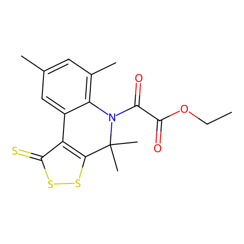 ethyl oxo(4,4,6,8-tetramethyl-1-thioxo-1,4-dihydro-5H-[1,2]dithiolo[3,4-c]quinolin-5-yl)acetate structure