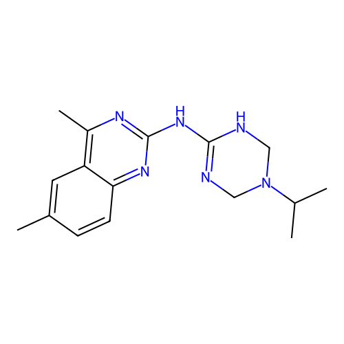 4,6-dimethyl-N-(3-propan-2-yl-2,4-dihydro-1H-1,3,5-triazin-6-yl)quinazolin-2-amine structure