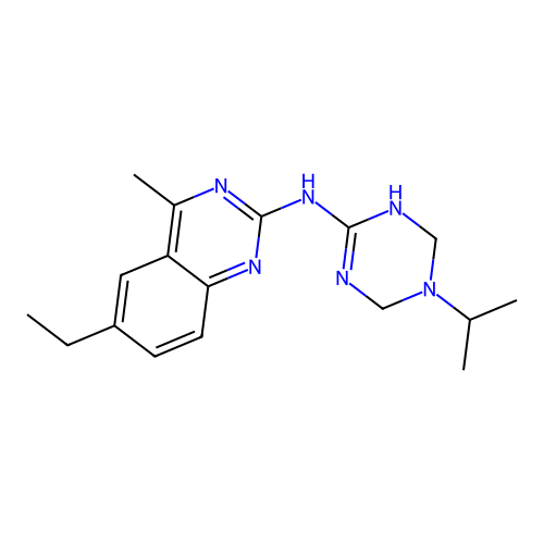 6-ethyl-4-methyl-N-[5-(propan-2-yl)-1,4,5,6-tetrahydro-1,3,5-triazin-2-yl]quinazolin-2-amine structure