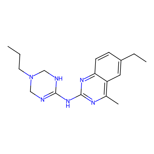 6-ethyl-4-methyl-N-(5-propyl-1,4,5,6-tetrahydro-1,3,5-triazin-2-yl)quinazolin-2-amine structure