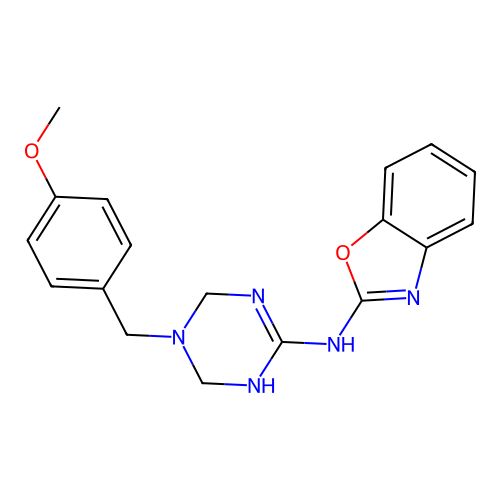 N-[5-(4-methoxybenzyl)-1,4,5,6-tetrahydro-1,3,5-triazin-2-yl]-1,3-benzoxazol-2-amine structure