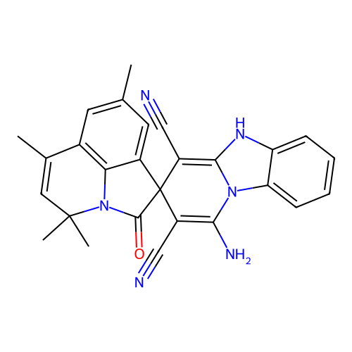 1-amino-4',4',6',8'-tetramethyl-2'-oxo-4'H,5H-spiro[pyrido[1,2-a]benzimidazole-3,1'-pyrrolo[3,2,1-ij]quinoline]-2,4-dicarbonitrile structure