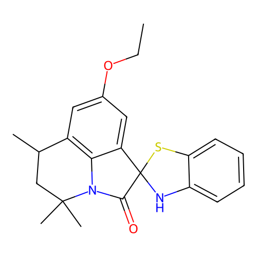 8'-ethoxy-4',4',6'-trimethyl-5',6'-dihydro-3H,4'H-spiro[1,3-benzothiazole-2,1'-pyrrolo[3,2,1-ij]quinolin]-2'-one structure