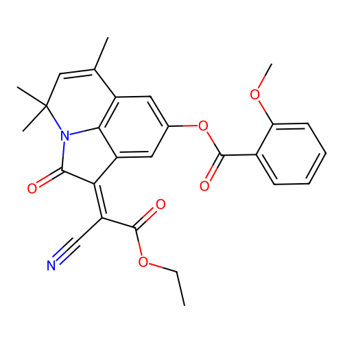 (1E)-1-(1-cyano-2-ethoxy-2-oxoethylidene)-4,4,6-trimethyl-2-oxo-1,2-dihydro-4H-pyrrolo[3,2,1-ij]quinolin-8-yl 2-methoxybenzoate structure