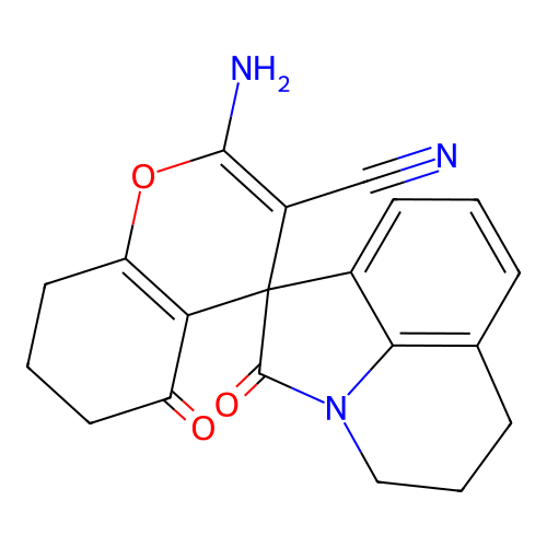2-amino-2',5-dioxo-5,5',6,6',7,8-hexahydro-4'H-spiro[chromene-4,1'-pyrrolo[3,2,1-ij]quinoline]-3-carbonitrile structure