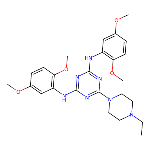 2-N,4-N-bis(2,5-dimethoxyphenyl)-6-(4-ethylpiperazin-1-yl)-1,3,5-triazine-2,4-diamine structure