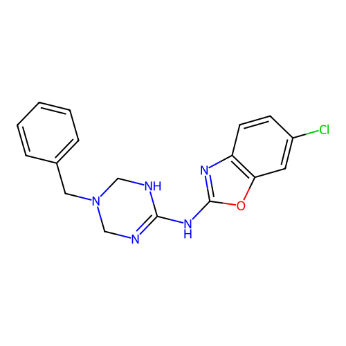 5-benzyl-N-[(2Z)-6-chloro-1,3-benzoxazol-2(3H)-ylidene]-1,4,5,6-tetrahydro-1,3,5-triazin-2-amine structure