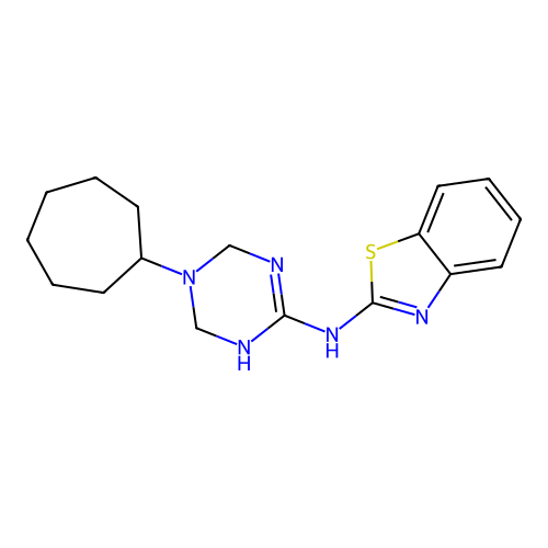 N-(5-cycloheptyl-1,4,5,6-tetrahydro-1,3,5-triazin-2-yl)-1,3-benzothiazol-2-amine structure