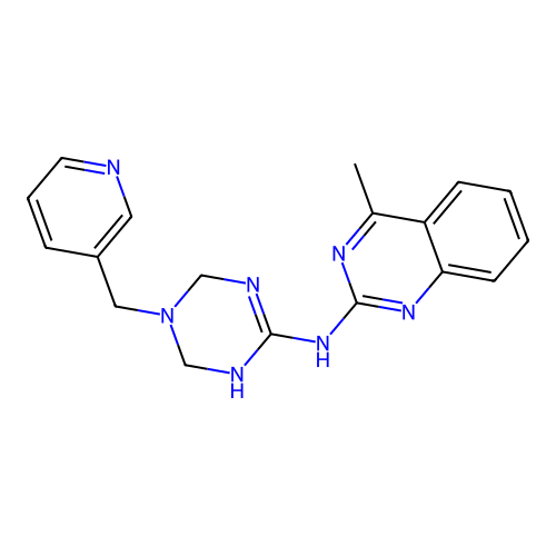 4-methyl-N-[5-(pyridin-3-ylmethyl)-1,4,5,6-tetrahydro-1,3,5-triazin-2-yl]quinazolin-2-amine structure