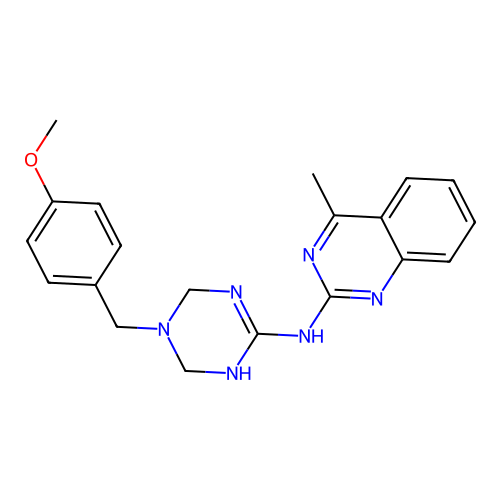 N-[5-(4-methoxybenzyl)-1,4,5,6-tetrahydro-1,3,5-triazin-2-yl]-4-methylquinazolin-2-amine structure