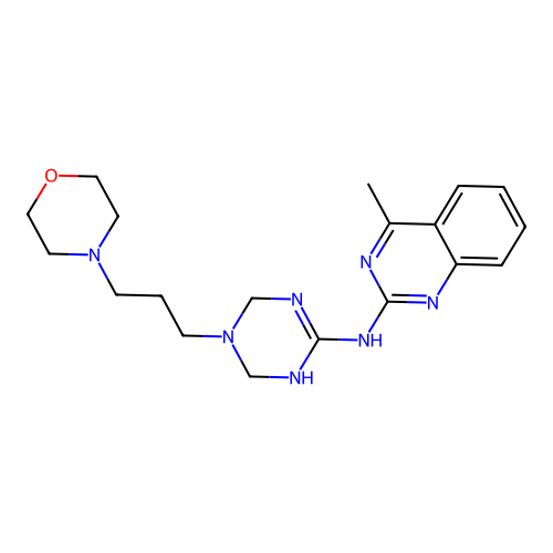 4-methyl-N-(5-(3-morpholinopropyl)-1,4,5,6-tetrahydro-1,3,5-triazin-2-yl)quinazolin-2-amine structure